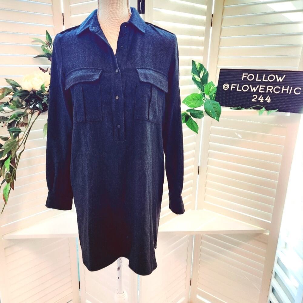 ZARA SOFT DARK GRAY SHIRT DRESS WITH POCKETS SIZE XS